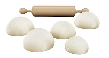 Rolling pin and fresh doughson transparent background. 3D illustration