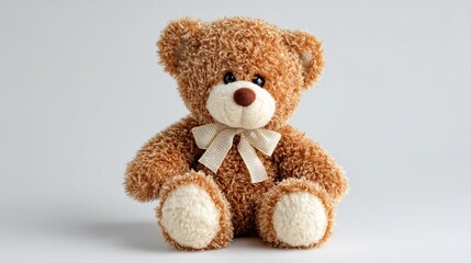 Obraz premium Cute Plush Bear Toy on White Background for Product Displays and Cards
