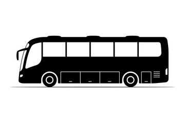 Large passenger bus icon. Black silhouette. Side view. Vector simple flat graphic illustration. Isolated object on white background. Isolate.