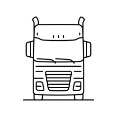 Truck icon. Black outline linear silhouette. Front view. Vector simple flat graphic illustration. Isolated object on white background. Isolate.