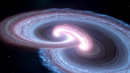 Stunning cosmic image of two spiral galaxies merging with bright light, outer space, with stars, dark matter and galaxy clusters - Powered by Adobe