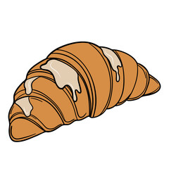 Fresh bakery croissant with white mousse flavor taste butter. Sweet morning french cuisine breakfast. Appetizing and delicious outline art