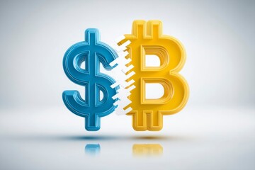 Obraz premium Currency Symbols Intersecting Dollar and Bitcoin Merge in Digital Finance Artwork