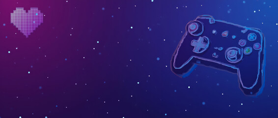 Gaming Studio — Playful Background Featuring a Console Controller and Pixel Heart Icon
