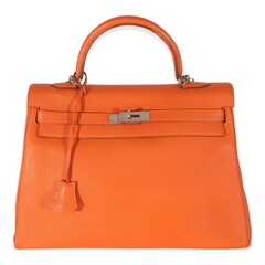 Luxury Orange Leather Handbag, Kelly Bag Style