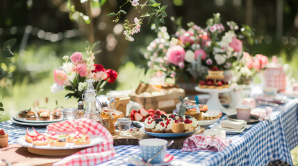 Jam Girl Picnic Spread with Gingham, Ruffles, and Table of Preserves

