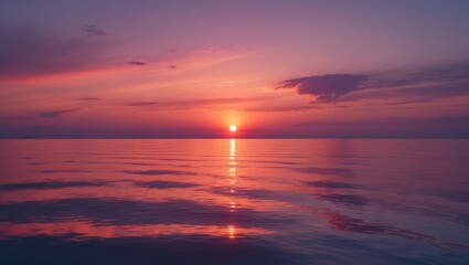 Fototapeta premium The Sun Sets Over The Horizon, Painting The Sky In Hues Of Orange, Pink, And Purple. Reflections Dance On The Calm Sea, Creating A Breathtaking Scene Of Tranquility And Natural Beauty.. With Empty ...