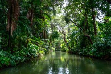 Lush Tropical Rainforest River Landscape