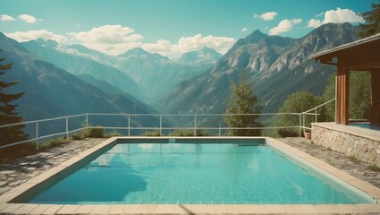 Swimming Pool On A Mountain View When You Need A Silent Holiday With Nature Surround.. With Empty Copy Space For Text