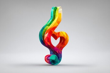 Vibrant Rainbow Treble Clef Sculpture with Geometric Design and Heart Shape for Music Art and