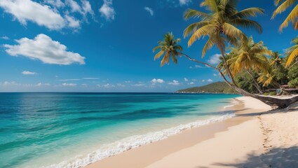 Fototapeta premium Beautiful Tropical Beach And Sea On Blue Sky with Empty Copy Space For Text