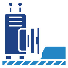 Obraz premium Curb Cutter mini illustration dual tone blue color icon, use for civil engineering, industry, construction, UI, UX kit, app and web development, digital or print.