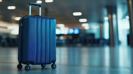 Blue Suitcase in Airport Terminal