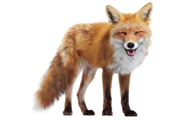 Happy red fox with closed eyes and open mouth on a transparent background vector, expressing joy and playful wildlife