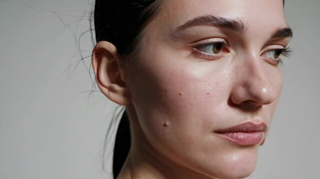 Close-up of acne on lower cheek