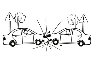 Naklejka premium Auto collision vector illustration, accident scene with damaged cars