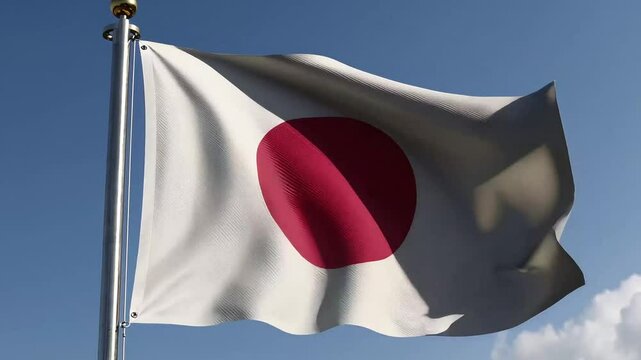 Japanese flag against blue sky