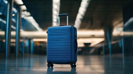 Blue Suitcase in Airport Terminal