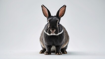 Fototapeta premium A black domesticated pet rabbit on a white background