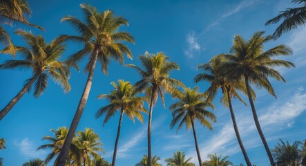 Fototapeta premium Palm Trees and Blue Sky with Empty Space for Text