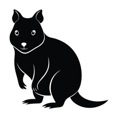 Quokka Looking Forward Vector Silhouette on White Background