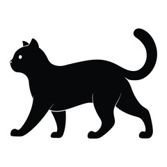 Scottish Fold Walking Vector Silhouette on White Background