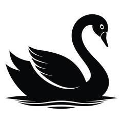 Swan Gliding on Water Vector Silhouette on White Background