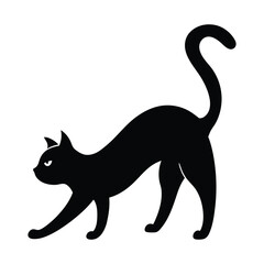 Tabby Cat Stretching Lazily Vector Silhouette on White Background