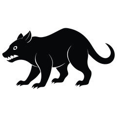 Tasmanian Devil Snarling Walking Vector Silhouette on White Background