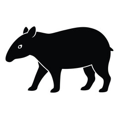Tapir Walking Vector Silhouette on White Background