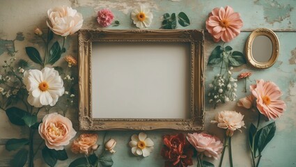 Vintage Style Of Flower Frame For Card Or Any Special Events with Empty Copy Space For Text