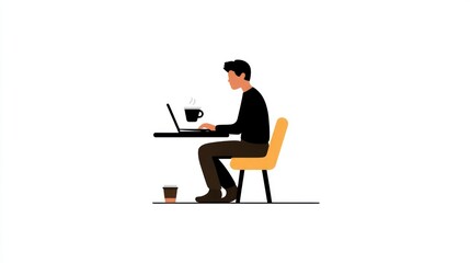 Person Working at Desk with Laptop and Coffee Illustration of Productive Workspace Freelancer