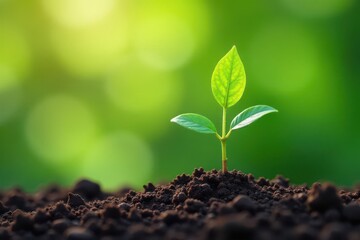 Fototapeta premium Tiny tree seedling, vibrant green leaves, thin roots visible , vertical, foliage