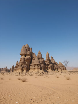the formation of kaluts or sand stones or yardang in dasht e lut or sahara desert, iran. Nature and landscapes of desert. Middle East desert