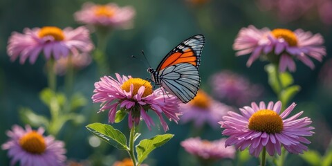 Obraz premium Butterfly In The Flower with Empty Copy Space For Text