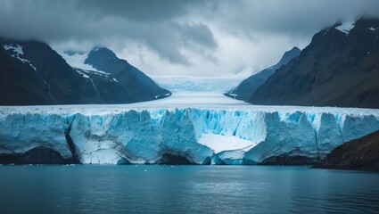 A stunning glacier rising majestically with the mountains and cascading into the ocean.