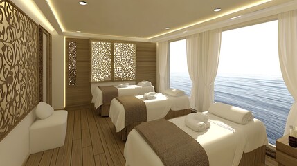Luxury ship spa ocean view.