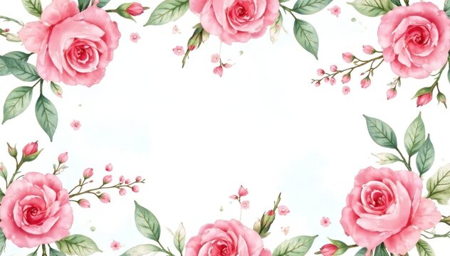 Delicate watercolor roses & leaves, repeating pattern, print, green, repeat