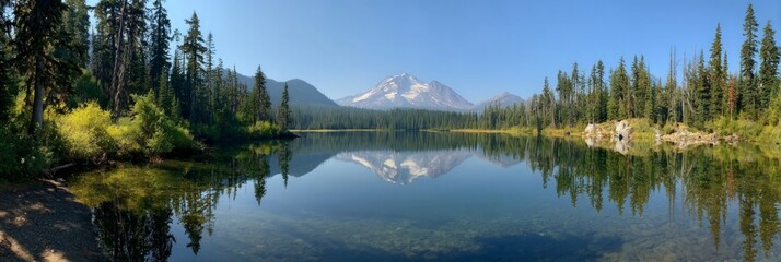 Serene Mountain Lake Reflection on a Sunny Day