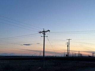 power lines at sunset