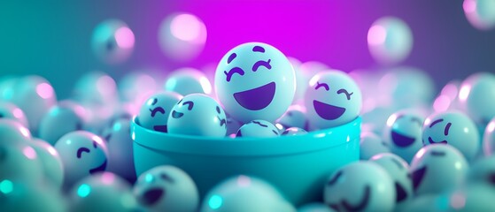 Colorful 3D Emoticons in Open Baggage Floating in Vibrant Background