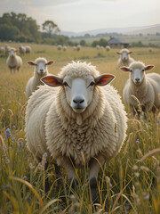 Fototapeta premium sheep with dags in a field on a farm