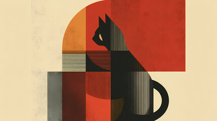 Animals, logo, graphic resources concept. abstract and minimalist cat drawing illustration on bright background. cat silhouette made of lines. minimalist. Illustration