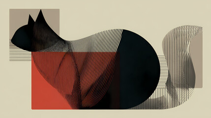 Animals, logo, graphic resources concept. abstract and minimalist cat drawing illustration on bright background. cat silhouette made of lines. minimalist. Illustration