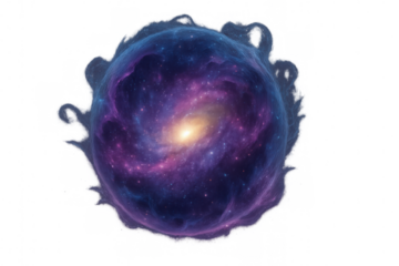Colorful spiral galaxy rotating inside a gaseous nebula, isolated on transparent background, ideal for space and astronomy themed projects