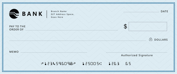 Blank bank cheque template design. Bank check template