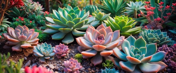 Succulent Plants In The Garden with Empty Copy Space For Text
