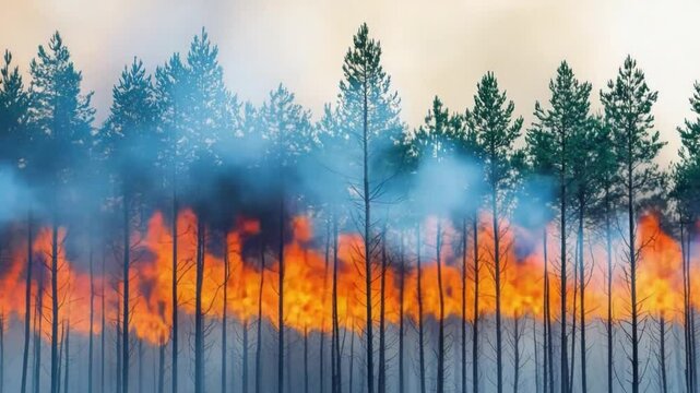 Majestic Forest Flames with Blazing Fire and Smoky Background in a Dramatic Outdoor Environment