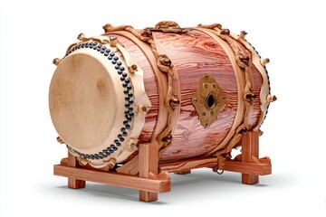 Traditional Wooden Drum with Intricate Carvings and Decorative Elements Perfect for Cultural P