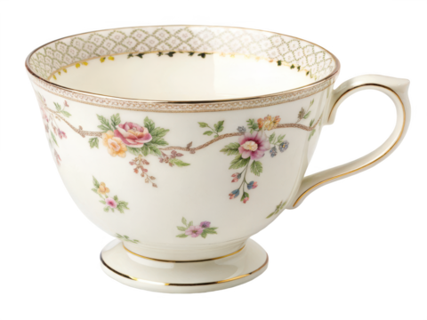 Floral teacup close up view isolated on transparent background - Powered by Adobe